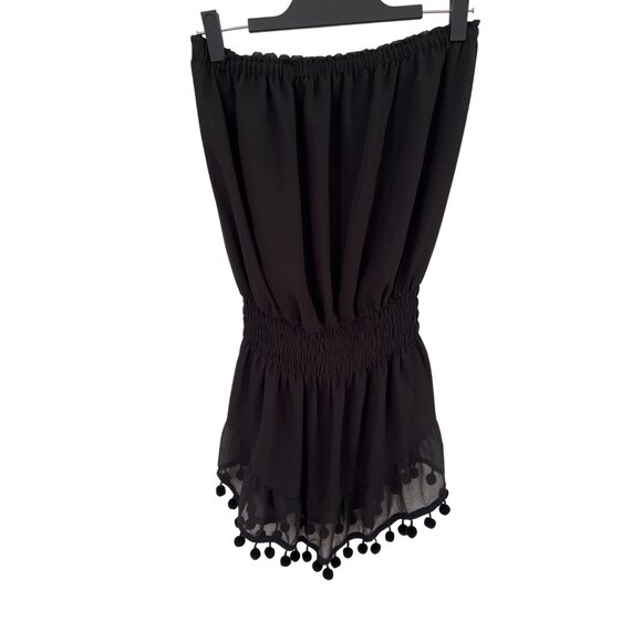 Ramy Brook size S Small Marcie black mini dress cover-up with pompom accent - Picture 2 of 5